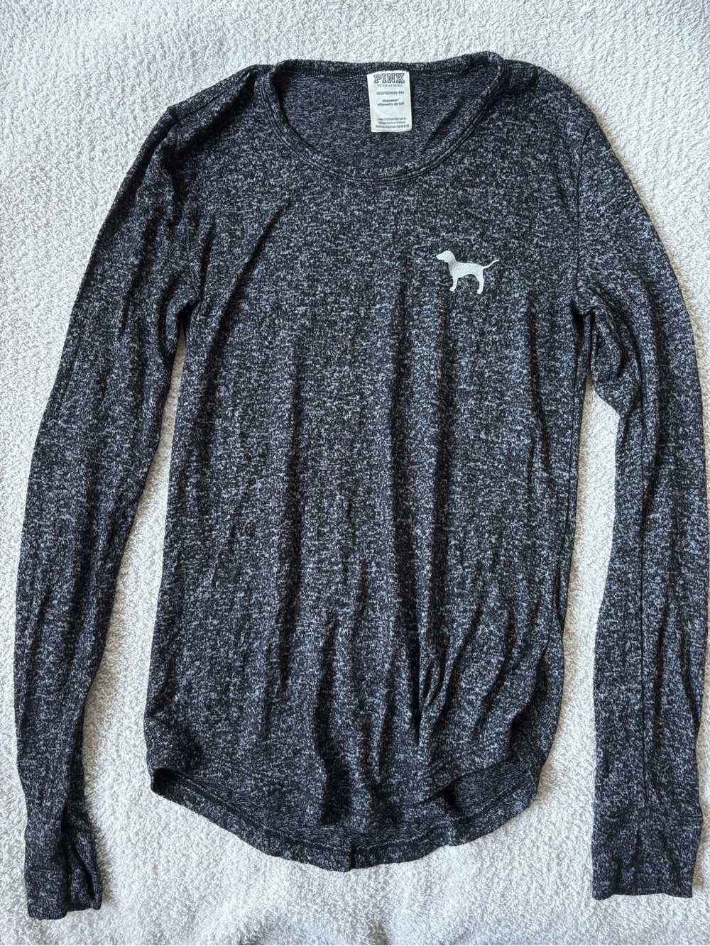 PINK Victoria's Secret Charcoal Heather Long-Sleeve Crew with Dog Logo